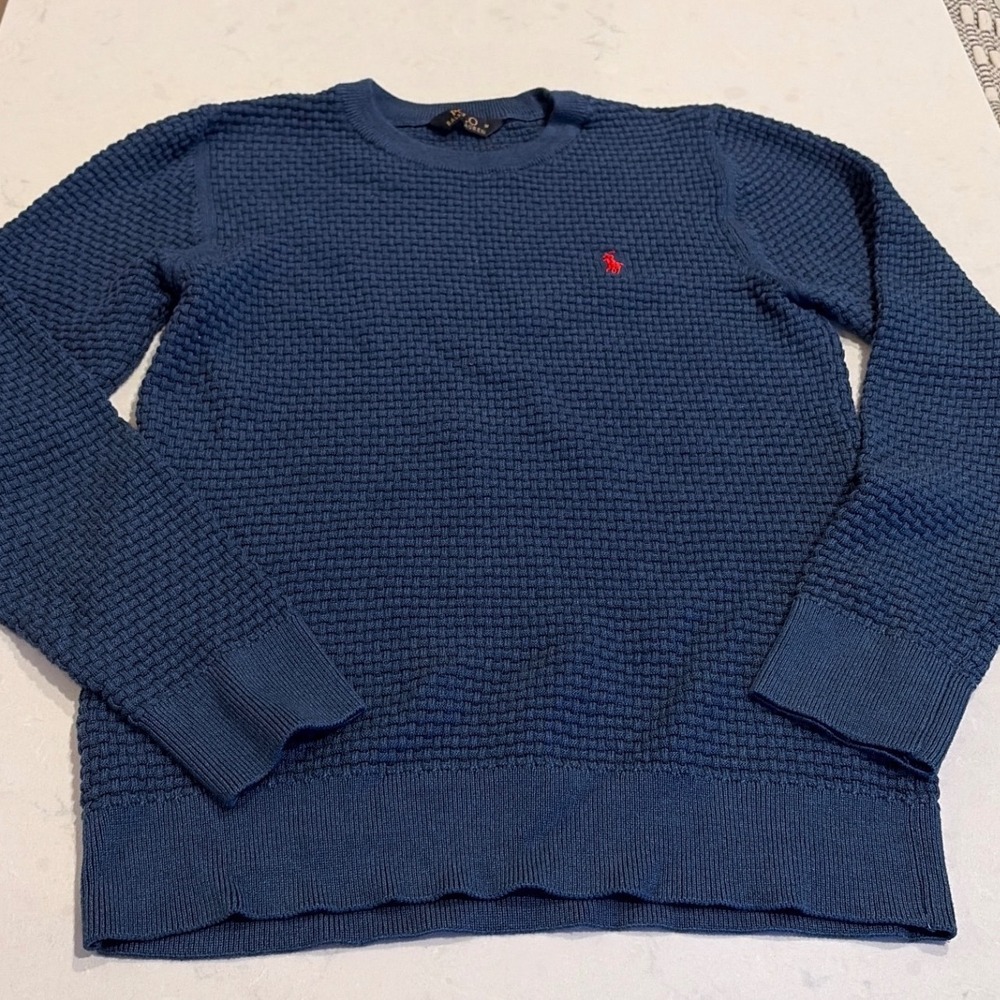 Polo Ralph Lauren Sweater Womens Medium Blue Waffle Knit Cotton Preppy Classic - Picture 3 of 9